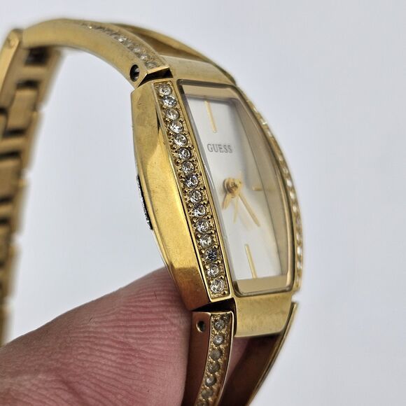 Guess Women's Watch 18MM Gray Dial Crystal Bezel Gold Bracelet 6" New Battery - Picture 5 of 13